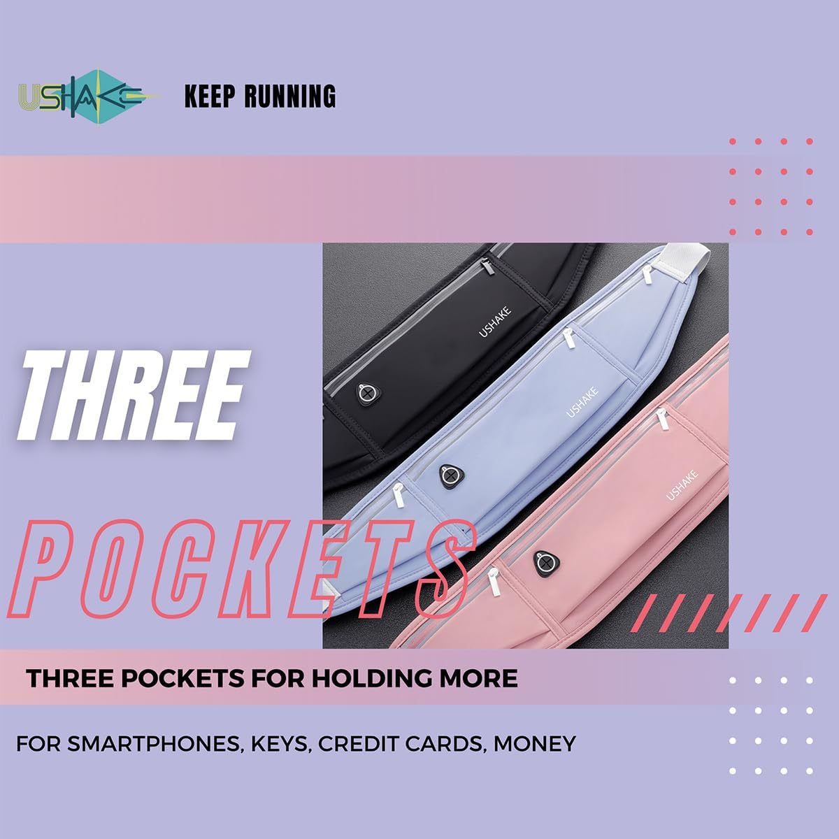 USHAKE Slim Running Belt, Workout Fanny Pack for Men Women,Exercise Waist Pack for Apple iPhone Holder, Runner Belt for Running Walking Cycling Camping Gym Red