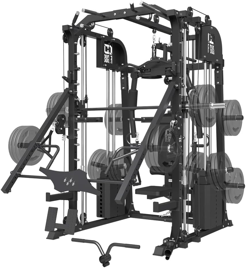 Commercial SmithMachine with Smith Bar, Home Gym Station with Dual Weight Stacks, 4000LBS Power Cage Squat Rack with Lever Arm, Leg Press, LAT Pull Down, Cable Crossover Machine for Full Body Training