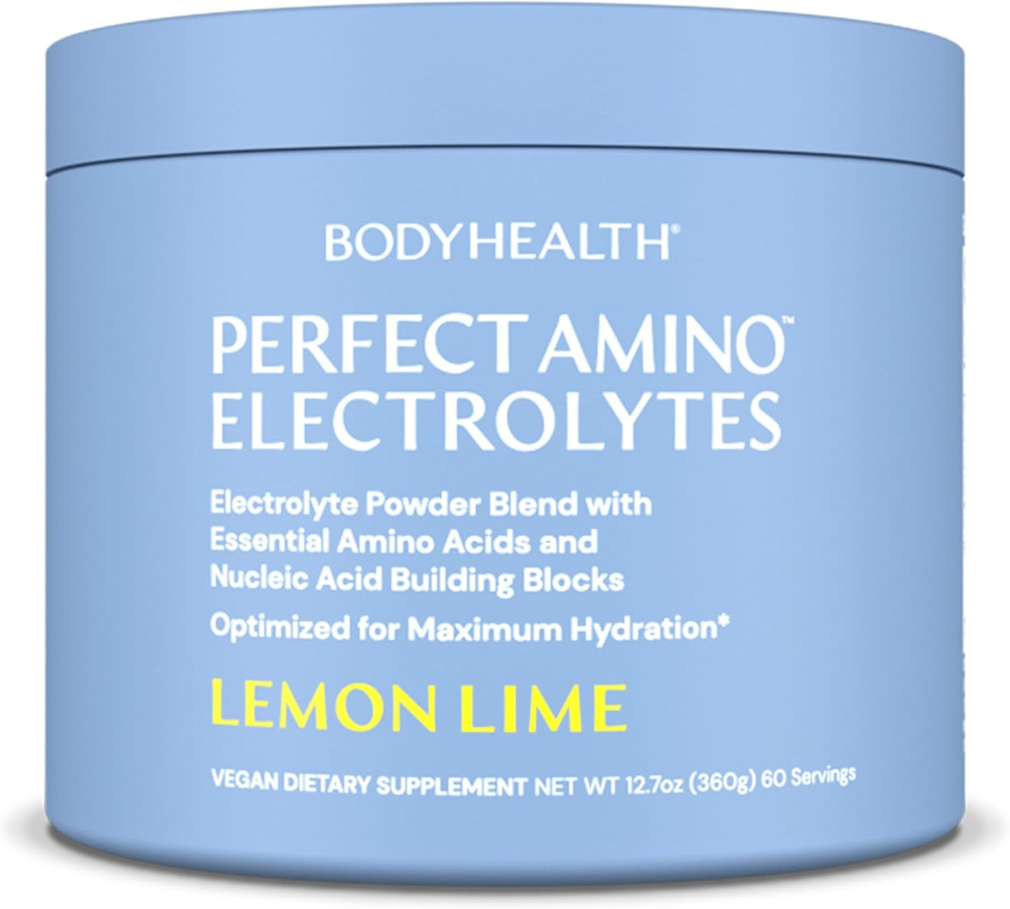 BodyHealth PerfectAmino Electrolyte Powder No Sugar, Hydration Fasting Keto Zero Sugar Electrolytes Drink Mix with Trace Minerals - Lemon Lime - 60 Servings