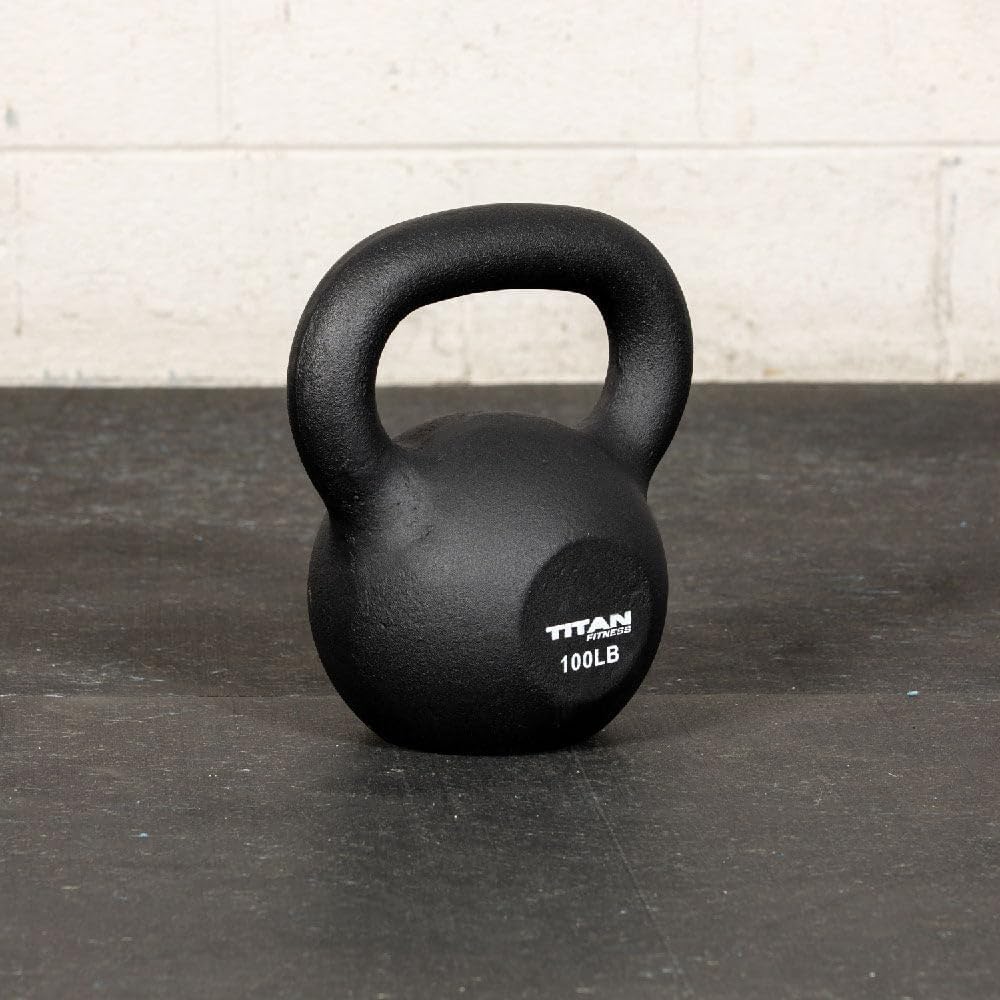 Titan Fitness 100 LB Cast Iron Kettlebell, Single Piece Casting, LB Markings, Full Body Workout