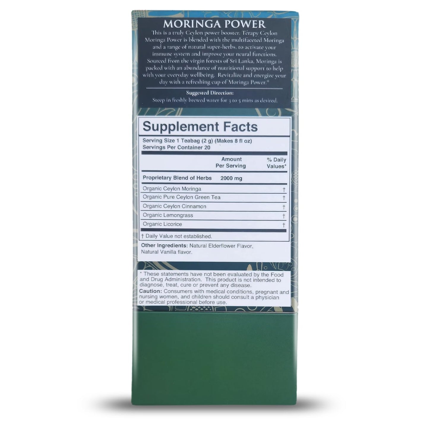 Térapy Ceylon Organic MORINGA TEA | USDA Organic Herbal Tea Bags| Helps with Vitality & Antioxidants | 100% Natural Ayurvedic Ingredients | 20 Individually Wrapped Tea Bags