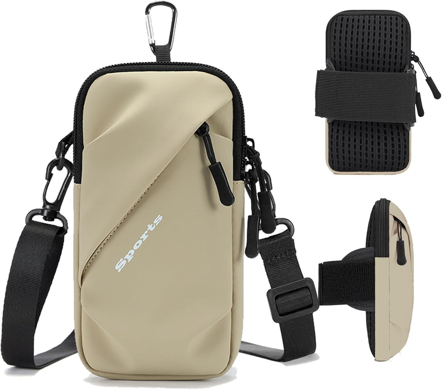 Cell Phone Armbands Running Phone Holder Armband, Phone Holder for Walking, Shoulder Holster Phone Purse Crossbody Bag Phone Pouch (Khaki)