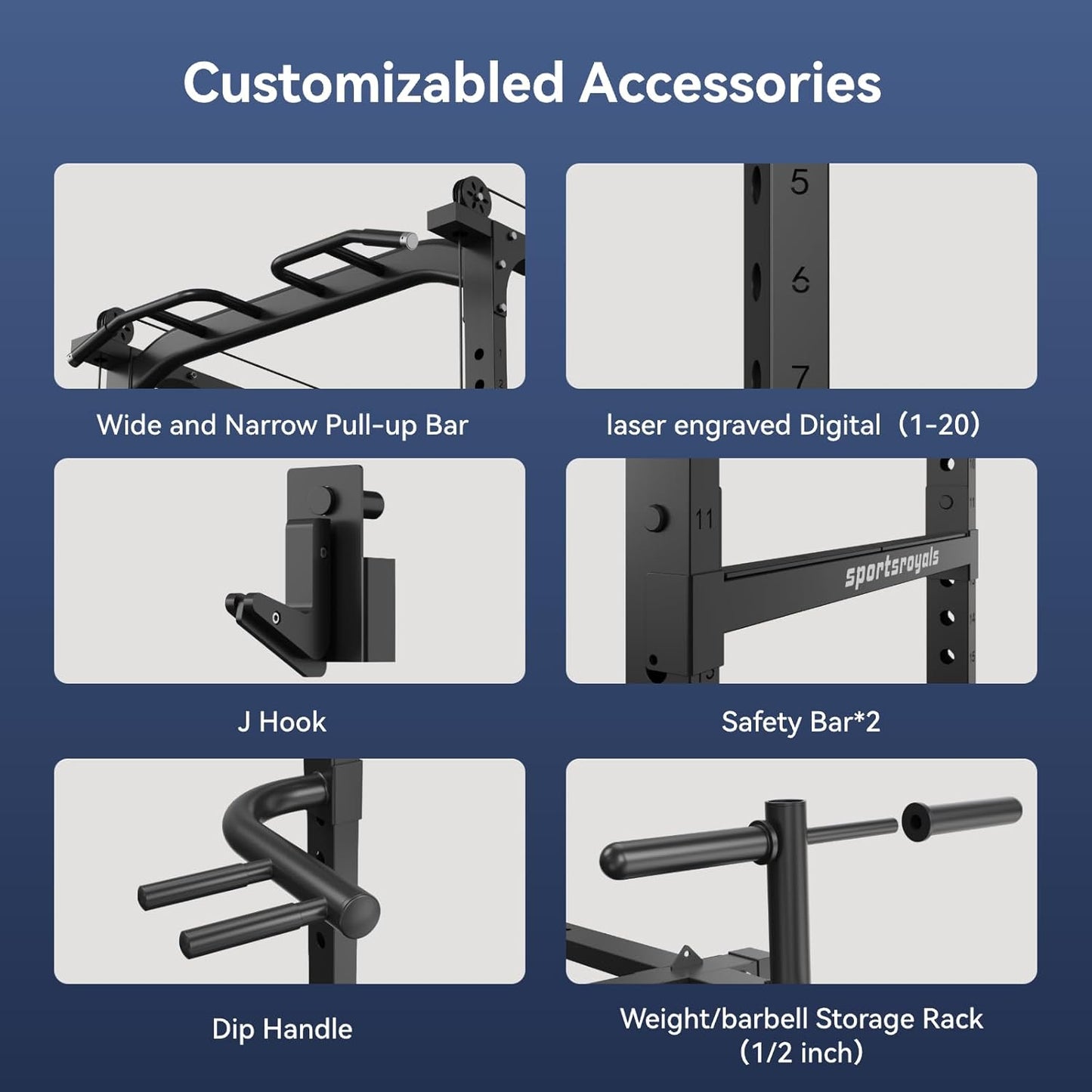 Sportsroyals Power Cage,1600lbs Multi-Function Power Rack with Adjustable Cable Crossover System and More Training Attachment, Weight Cage for Home Gym