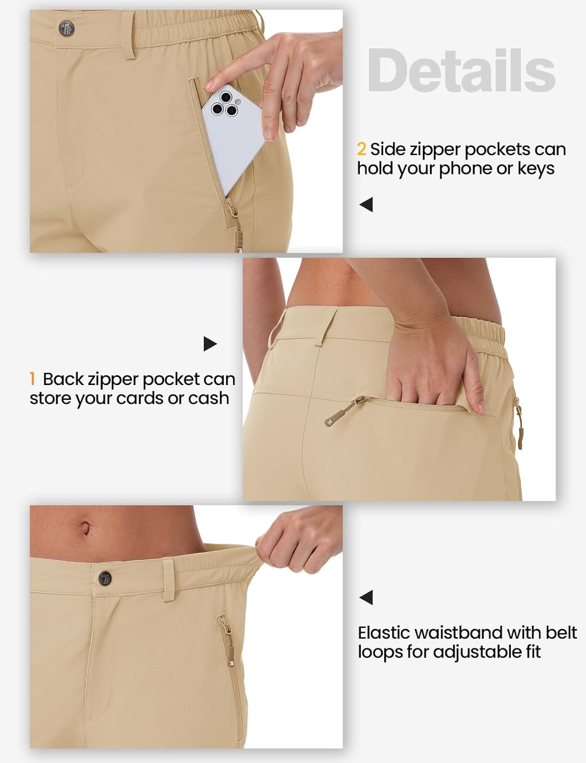 TBMPOY Women's Lightweight Hiking Pants Water Resistant Quick Dry Travel Work Outdoor Fishing Pants Zipper Pockets