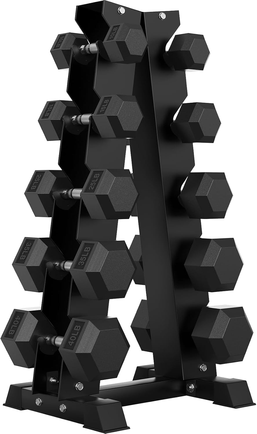 Hex Dumbbell Sets with Rack, 60-550 lb Rubber Encased Exercise & Fitness Dumbbells Set with Rack Option, Hand Weight for Strength Training, Weight Dumbbells