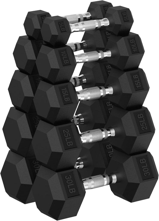 Hex Dumbbell Set, 45-400 lb Set Rubber Encased Exercise & Fitness Dumbbells, Weights Dumbbells Set, Hand Weight for Strength Training