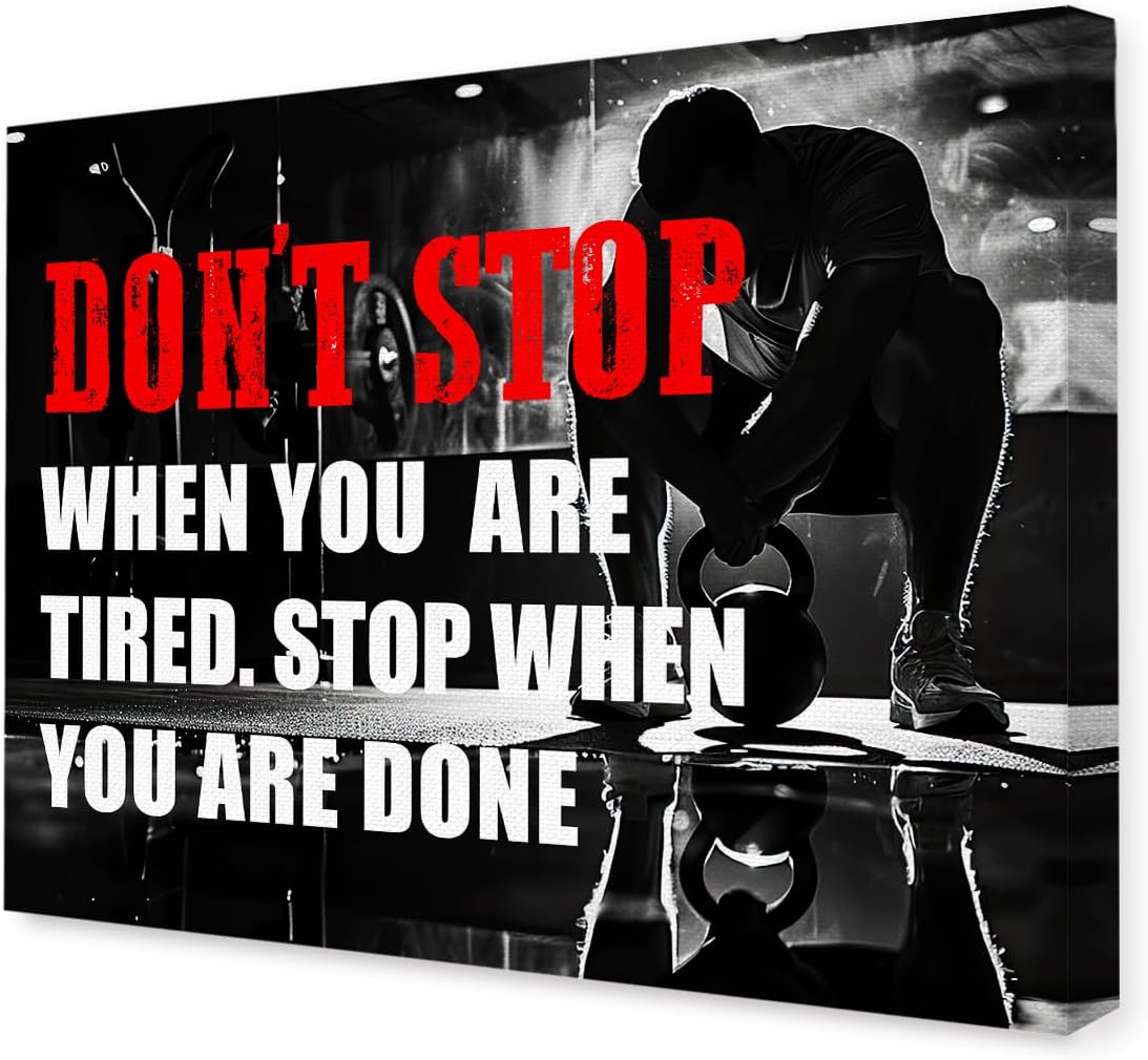 OTINGQD Inspirational Gym Wall Decor,Fitness Quotes Wall Art,Don't Stop When You're Tired Stop When You're Done Canvas Wall Decor for Home Gym