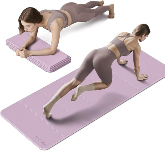 Foldable Fitness Yoga Mat | 2/5" (10MM) Extra Thick | SGS Certified Non-Slip TPE | 75x26" Extra Long-Wide | Portable & Easy Store | for Yoga, Pilates, Home Gym & Full-Body Workouts