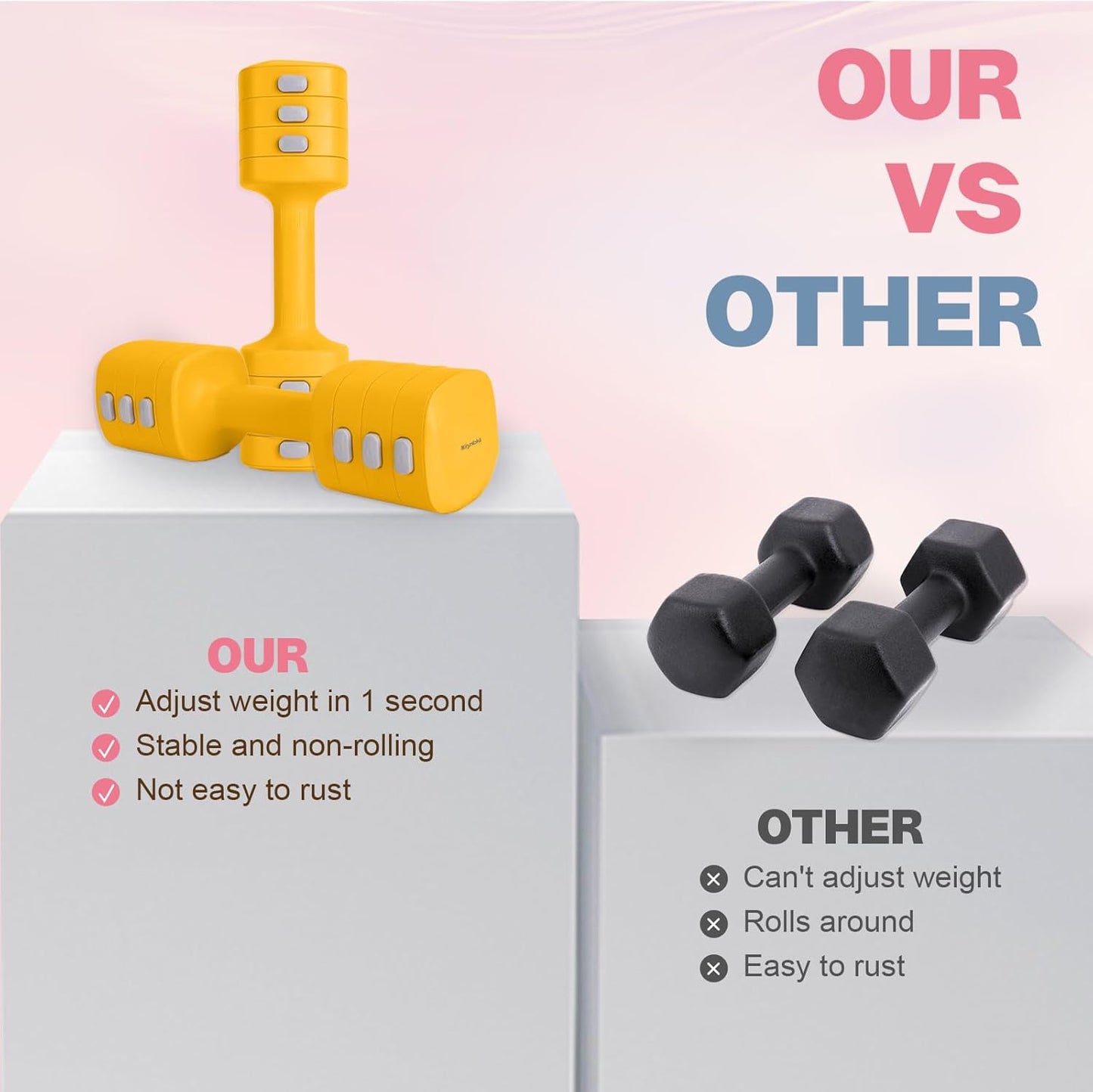 Adjustable Dumbbell Set of 2, 4 in 1 Free Weights Dumbbells Set for Women with Fast Adjustment, Each 2lb 3lb 4lb 5lb Hand Weights Set for Home Gym & Outdoor Exercise Training