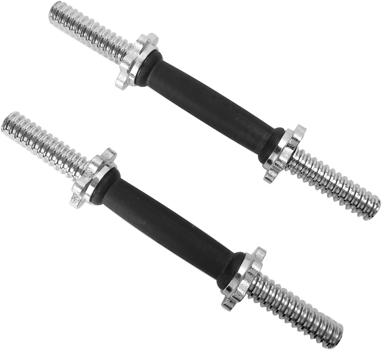 Threaded Dumbbell Rubber/Chrome Handles 1 Inch Pair, Adjustable Dumbbell Bar Handles, Fits Standard Weight Plates with 1” Diameter, for Gym Workouts, Exercise, Weightlifting, Sold in Pair