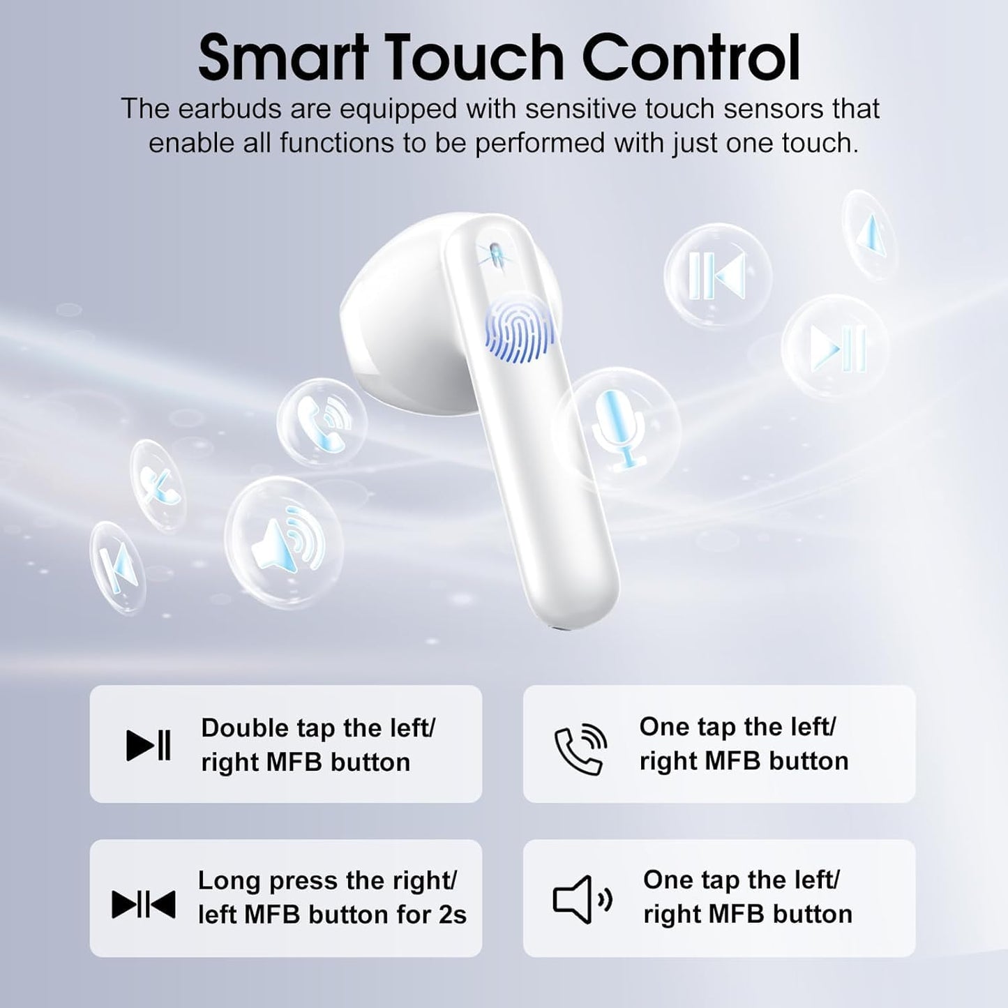 Wireless Earbuds, Bluetooth 5.4 Headphones with 3D Bass Stereo, 40H Ultralight in-Ear Buds, Bluetooth Earbuds with 4 ENC Noise Cancelling Mic, USB-C, IP7 Waterproof Earphones for Android iOS, Milky