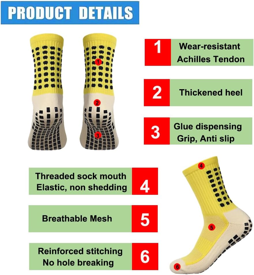2 Set Anti-Slip Grip Soccer Socks with Shin Guard Sleeves, Sports Athletic Socks for Men Women