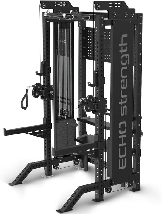 Commercial Functional Trainer Cable Machine with Dual Weight Stacks, Power Cage Squat Rack, Dual Cable Crossover Machine with Pulley System