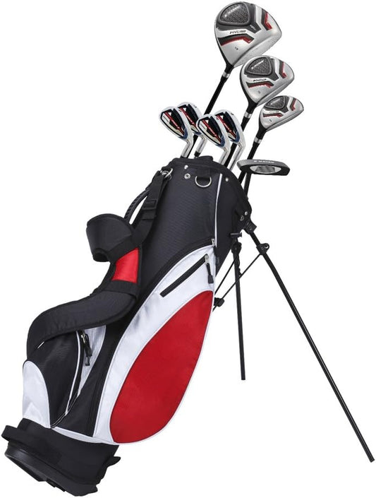 Precise Teen Golf Club Set for Ages 13-16 - Right/Left Hand Youth Golf Clubs with Titanium Driver, Stainless Steel Hybrid, 7-PW Irons, Putter, Stand Bag & 3 Headcovers - Graphite/Steel Shafts