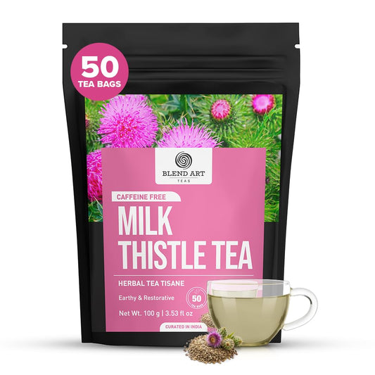 BlendArt Teas - Milk Thistle Seeds Herbal Tea - 50 Count - Pyramid Tea Bag | For Liver Detox support | Reduce inflammation | Refreshing Peppermint with lemon flavour - Caffeine Free | Ziplock Pouch