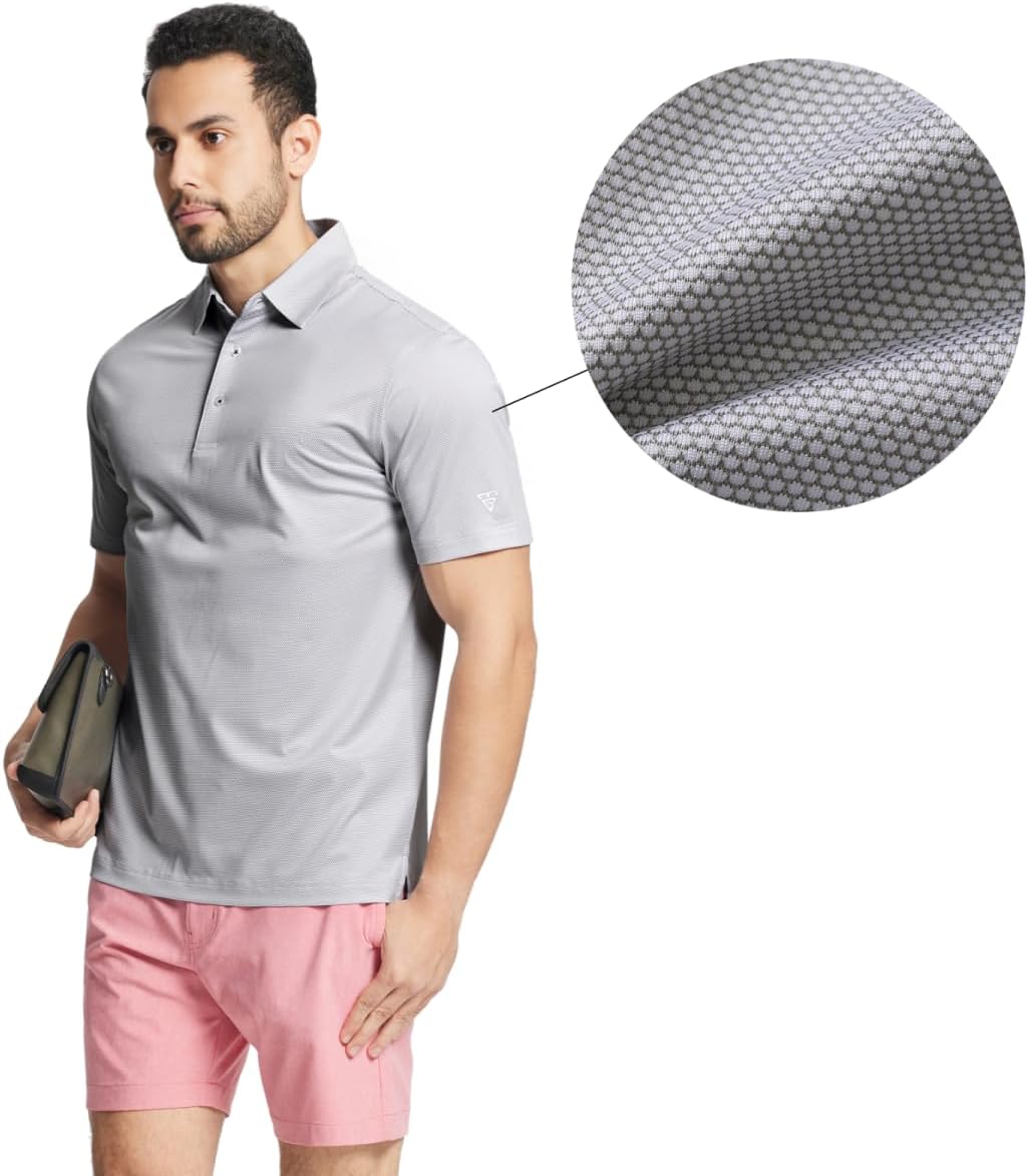 M MAELREG Golf Shirts for Men Dry fit Sports Jacquard Lightweight Performance Texture Short Sleeve Collared Polo Shirts