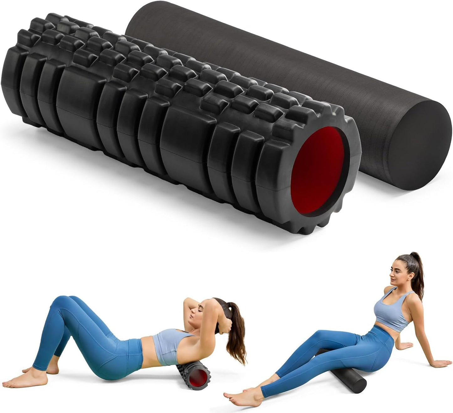 Foam Roller High Density Foam Roller Set for Deep Tissue Muscle Massage, 18" Trigger Point Fitness Exercise Massage Roller, Self-Myofascial Release for Whole Body (Black)