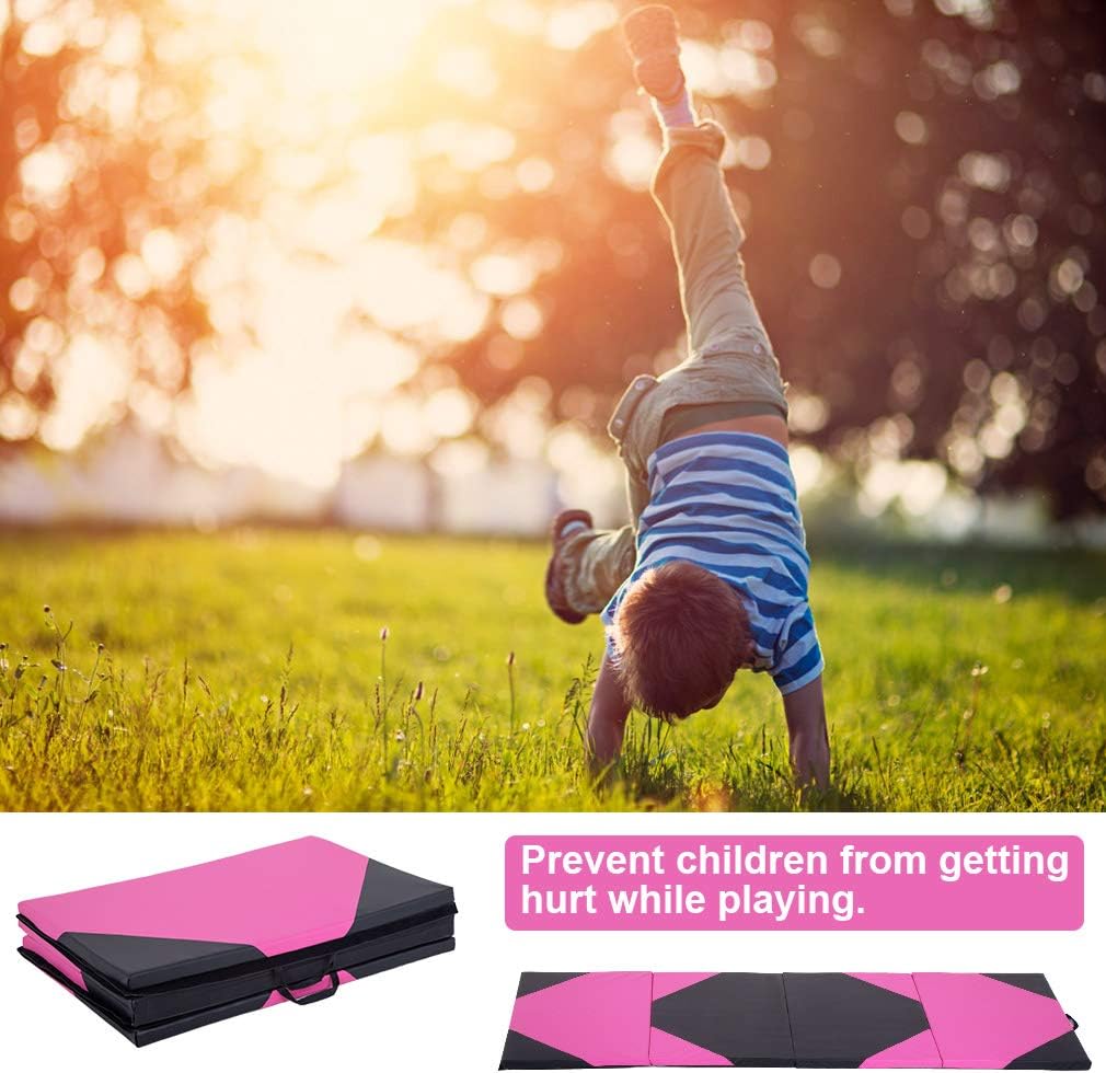 Gymnastics Tumbling Mats Portable Gymnastics Mat Foldable Tumbling Mat 2'x6'/4'x8' PU Leather Exercise Mat Yoga Mat with Carrying Handles for home Workout outdoor Yoga Gymnastics