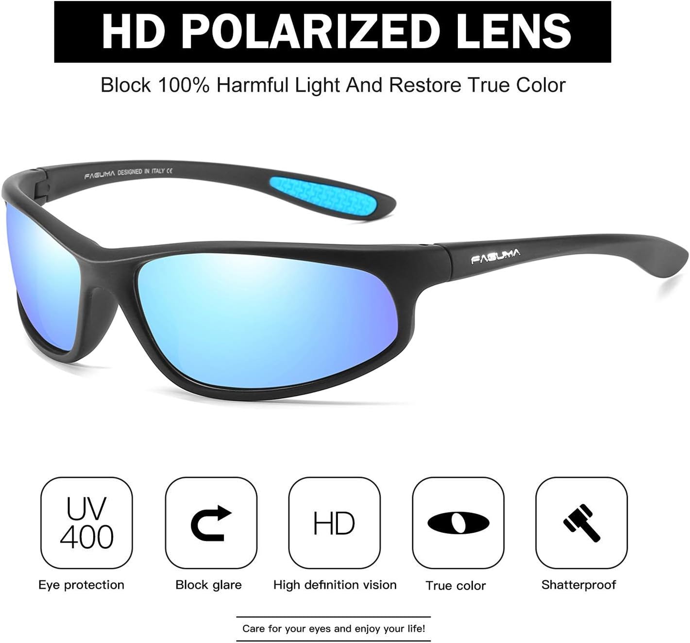 FAGUMA Polarized Sports Sunglasses For Men Cycling Driving Fishing UV400 Protection