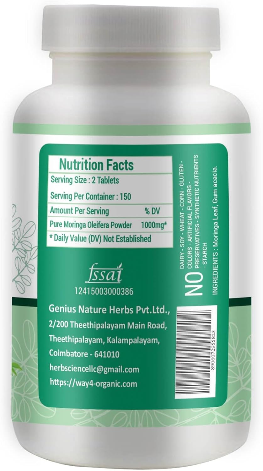 Moringa Leaf Powder Capsules (Tablets) - 300 Pills, 150 Servings, 1000 mg (2 Pack)