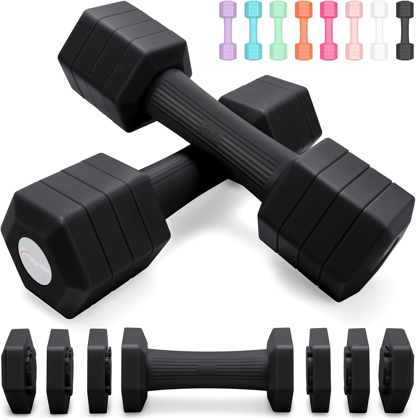Adjustable Dumbbells Set, 4 in 1 Hand Weights Set for Women Men 10 LB/ 12 LB Dumbbell Pair Each 2lbs 3lbs 4lbs 5lbs Weights Dumbbells Set with TPU Soft Rubber Handle for Home Gym Exercise Fitness