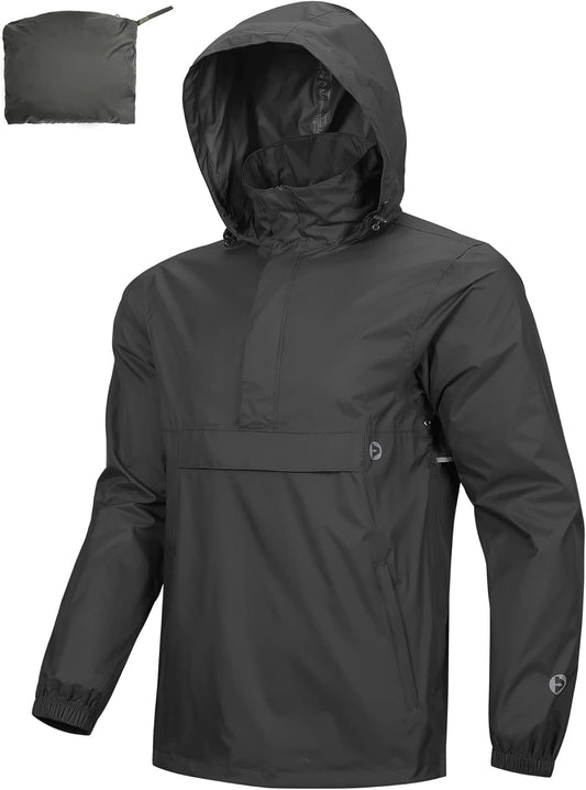 Outdoor Ventures Men's Rain Jacket Waterproof Lightweight Packable Rain Pullover for Hiking Golf Running