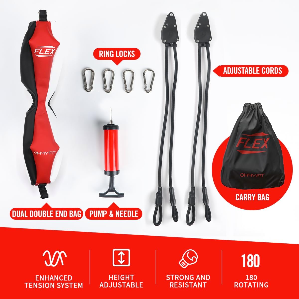 Flex Double End Punching Bag - Bungee Cords w/Special Flex Adjustable System - Durable Bladder Speed Bag - Boxing Training Equipment for Adults - Home Gym Accessories