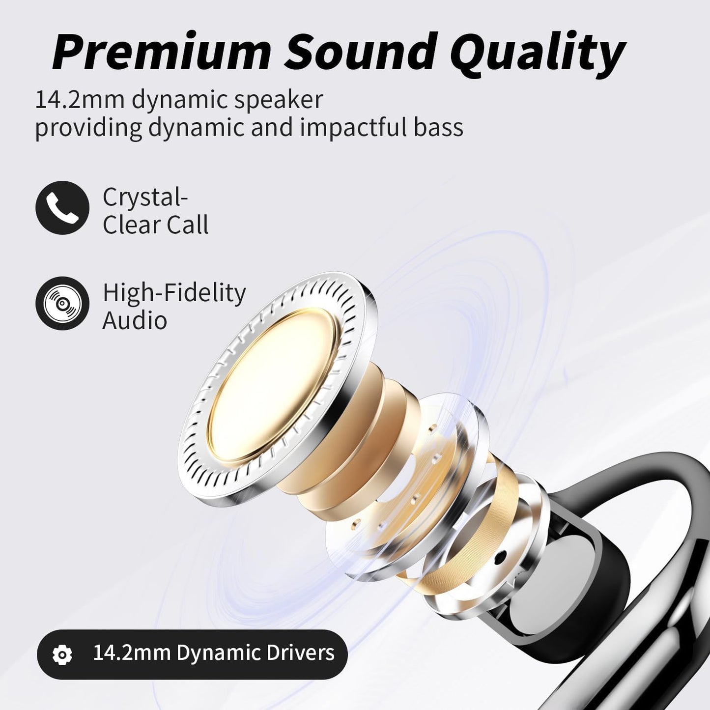 Open Ear Clip Wireless Earbuds Bone Conduction Headphones, Bluetooth 5.4, Open Ear Design, Built-in Mic, IPX7 Waterproof, LED Display Charging Case,Ear Hooks Ear Buds,Design for Running Fitness