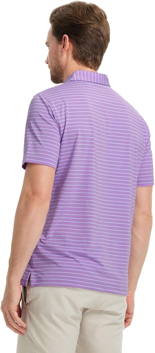 M MAELREG Golf Shirts for Men Moisture Wicking Striped Polo Performance Dry Fit Business Sports Mens Polo Shirts Short Sleeve