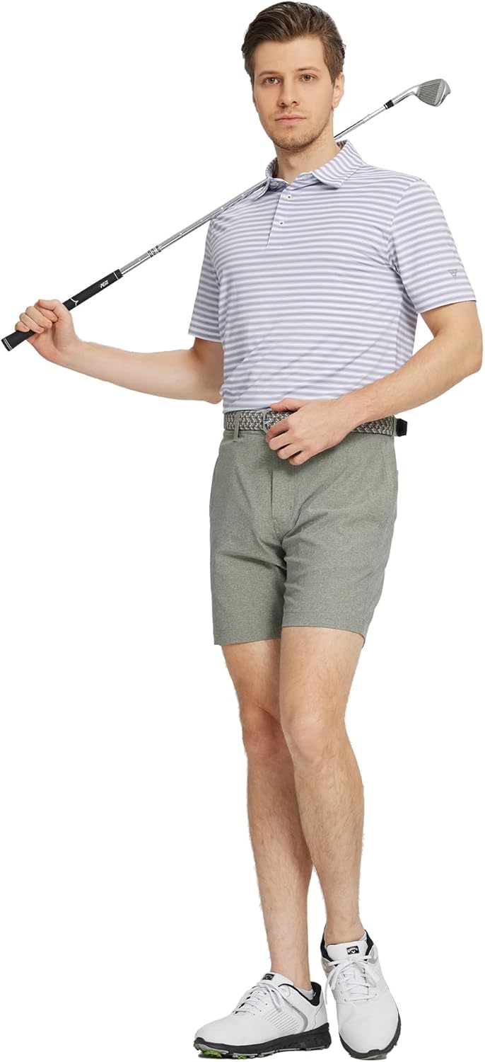 M MAELREG Golf Shirts for Men Short Sleeve Dry Fit Casual Striped Performance Moisture Wicking Collared Mens Polo Shirts