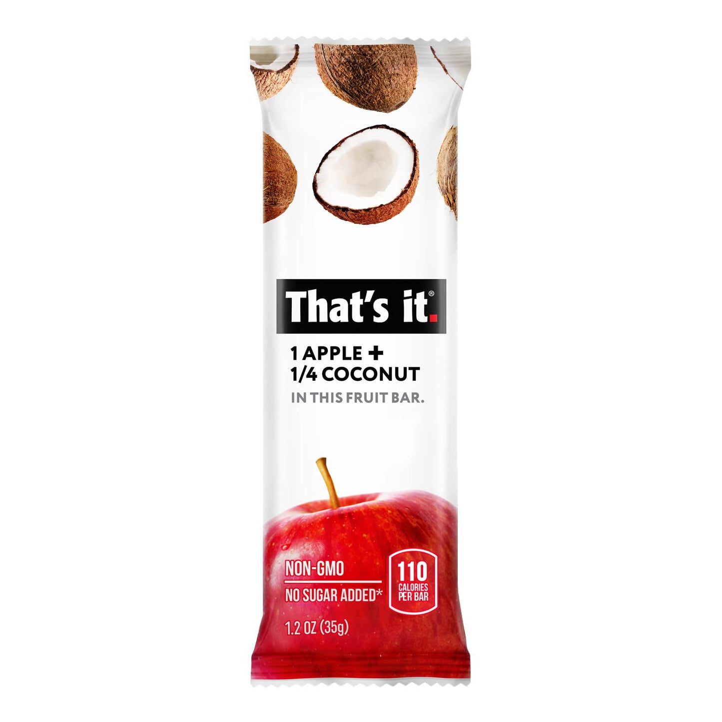 That's it. Apple + Coconut 100% Natural Real Fruit Bar, Best High Fiber Vegan, Gluten Free Healthy Snack, Paleo for Children & Adults, Non GMO No Added Sugar, No Preservatives Energy Food (12 Pack)