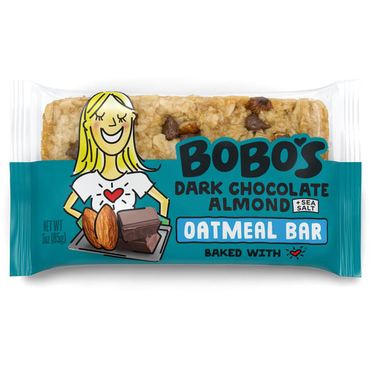 Bobo's Oatmeal Bars, Dark Chocolate Almond Sea Salt, Gluten Free Vegan Whole Grain Oat Bars, Pack of 12