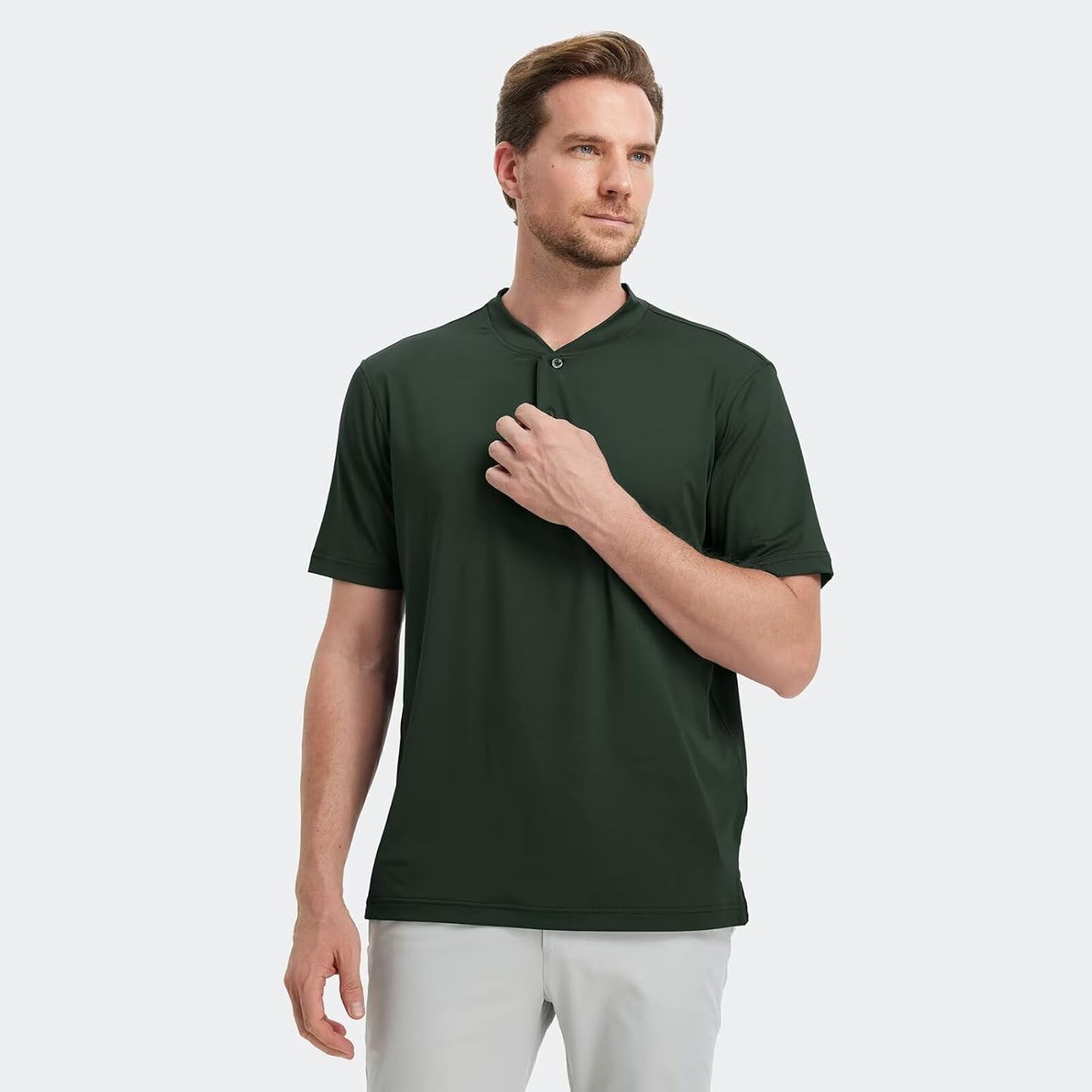 M MAELREG Collarless Golf Shirts for Men Dry Fit Moisture Wicking Performance Solid Casual Mens Henley Shirts Short Sleeve