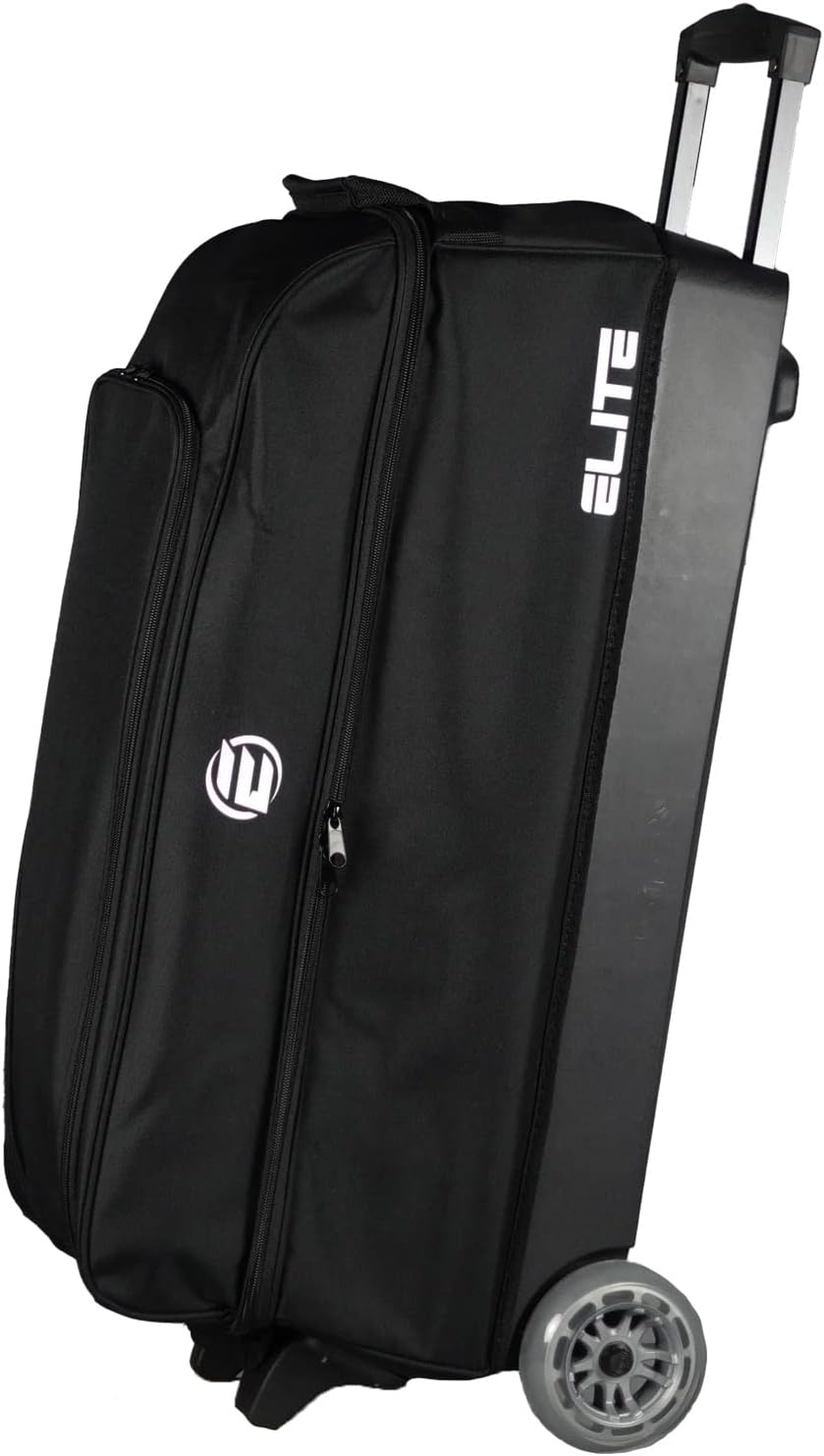 ELITE Basic Triple Roller Black Bowling Bag - 3 Ball Roller, Fits 2 Pairs of Size 15 Shoes, Air Travel-Friendly