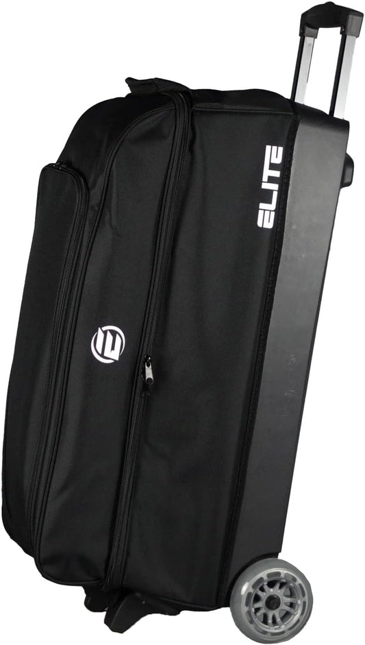 ELITE Basic Triple Roller Black Bowling Bag - 3 Ball Roller, Fits 2 Pairs of Size 15 Shoes, Air Travel-Friendly