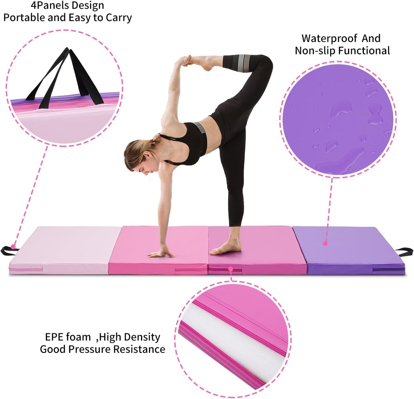 ZENOVA Gymnastics Mat 6'x3'x2''/4'x8'x2'' Exercise Mat Gym Mat for Home Aerobics Workout Foldable Tumbling Mat Children Gifts