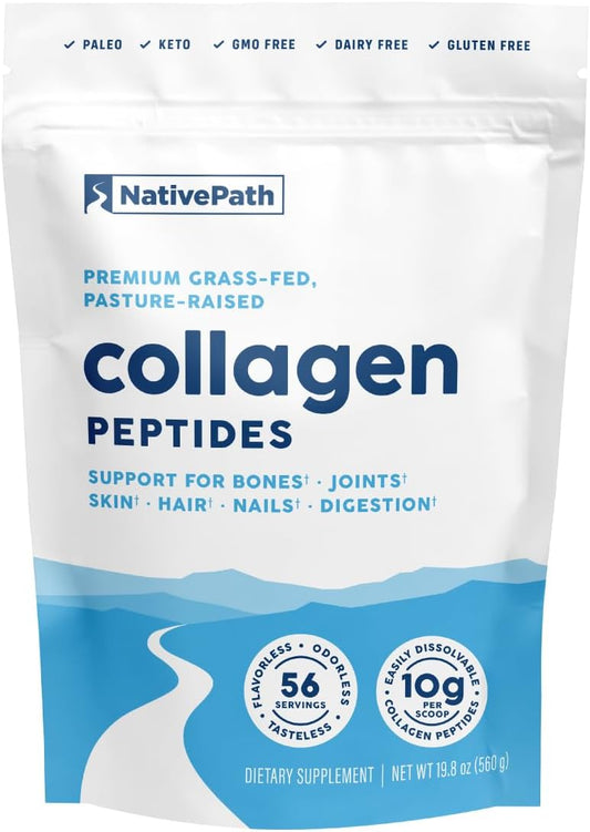 NativePath Collagen Peptides Protein - Hydrolyzed Type 1 & 3 Collagen Powder for Skin, Hair, Nails - 19.8 oz (56 Servings)