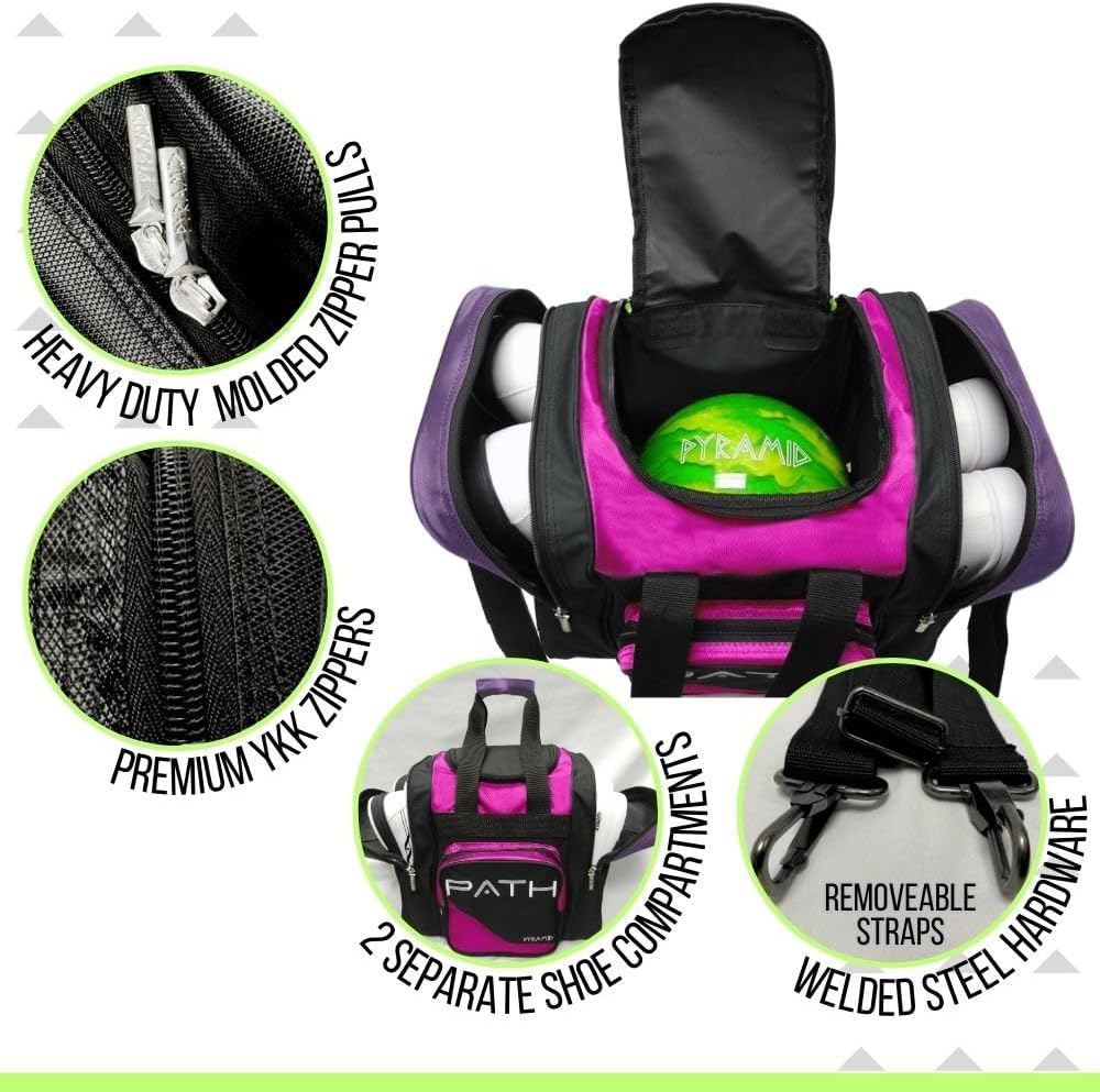 Pyramid Path Pro Deluxe Single Bowling Ball Tote - Holds One Ball, One Pair Shoes Up to Mens 15