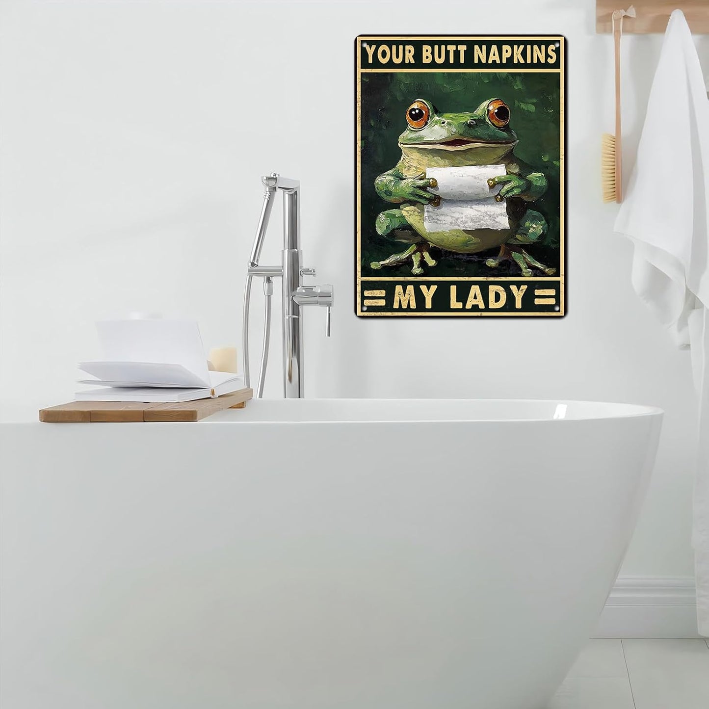 Funny Frog Bathroom Toilet Decor Metal Sign Frog Your Butt Napkin My Lord Vintage Tin Sign for Bedroom Toilet or Bathroom Wall 12 * 16inch