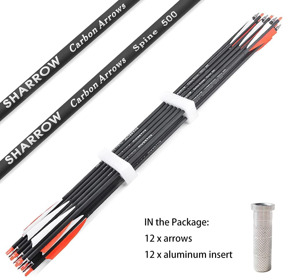 ZSHJGJR 30 Inch Archery Carbon Arrows Hunting Arrows with 4” Turkey Feather Target Practice Arrows Spine 500 for Compound & Recurve &Traditional Bow 6/12pcs