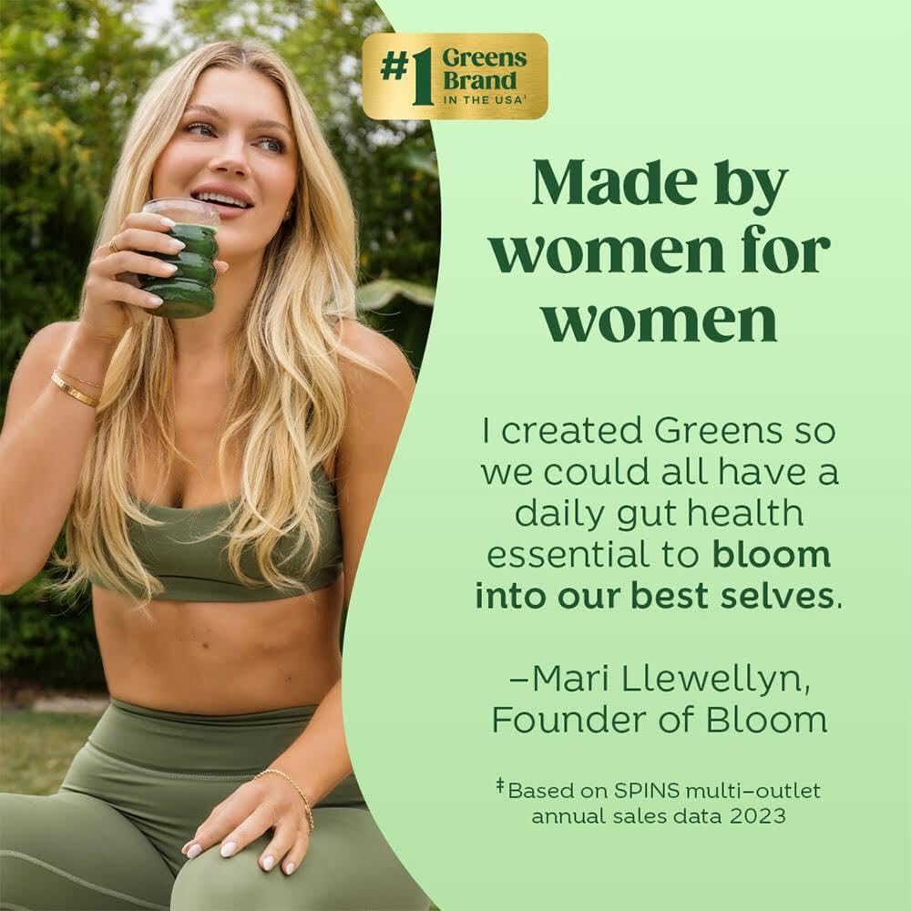 Bloom Nutrition Superfood Greens Powder Stick Packs, Digestive Enzymes with Probiotics and Prebiotics, Gut Health, Bloating Relief for Women, Chlorella, Green Juice Mix, 15 SVG, Mango