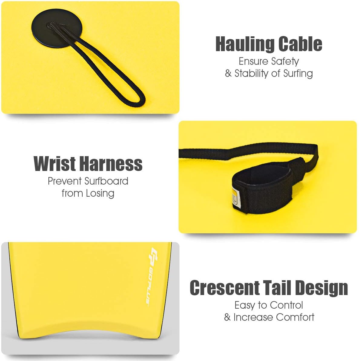 Goplus 41''/37''/33'' Lightweight Body Board for Beach, Surf Board with EPS Core, XPE Deck, HDPE Slick Bottom, Wrist Leash, Bodyboard for Kids Adults Surfing