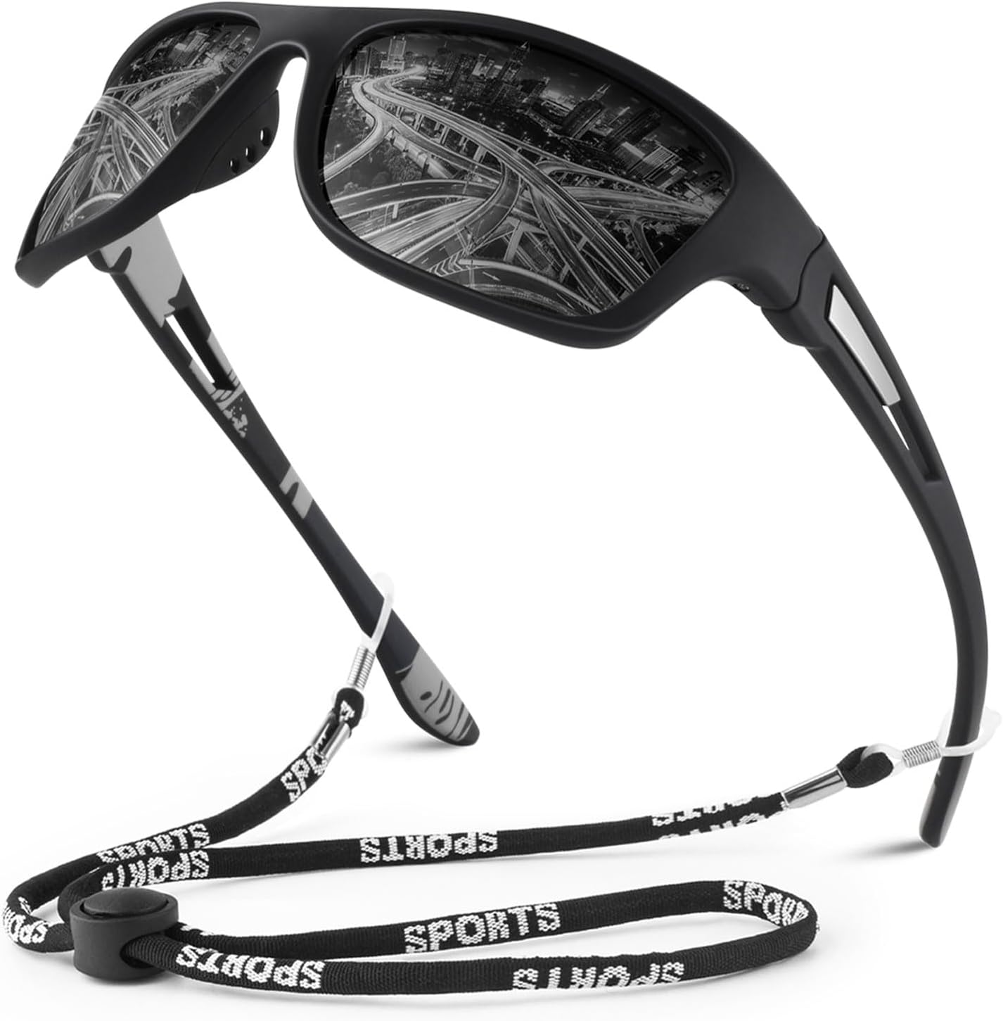 Polarized Sports Sunglasses for Men Women,Fishing Driving Rectangular Goggles UV400 Protection