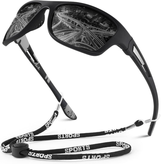 Polarized Sports Sunglasses for Men Women,Fishing Driving Rectangular Goggles UV400 Protection