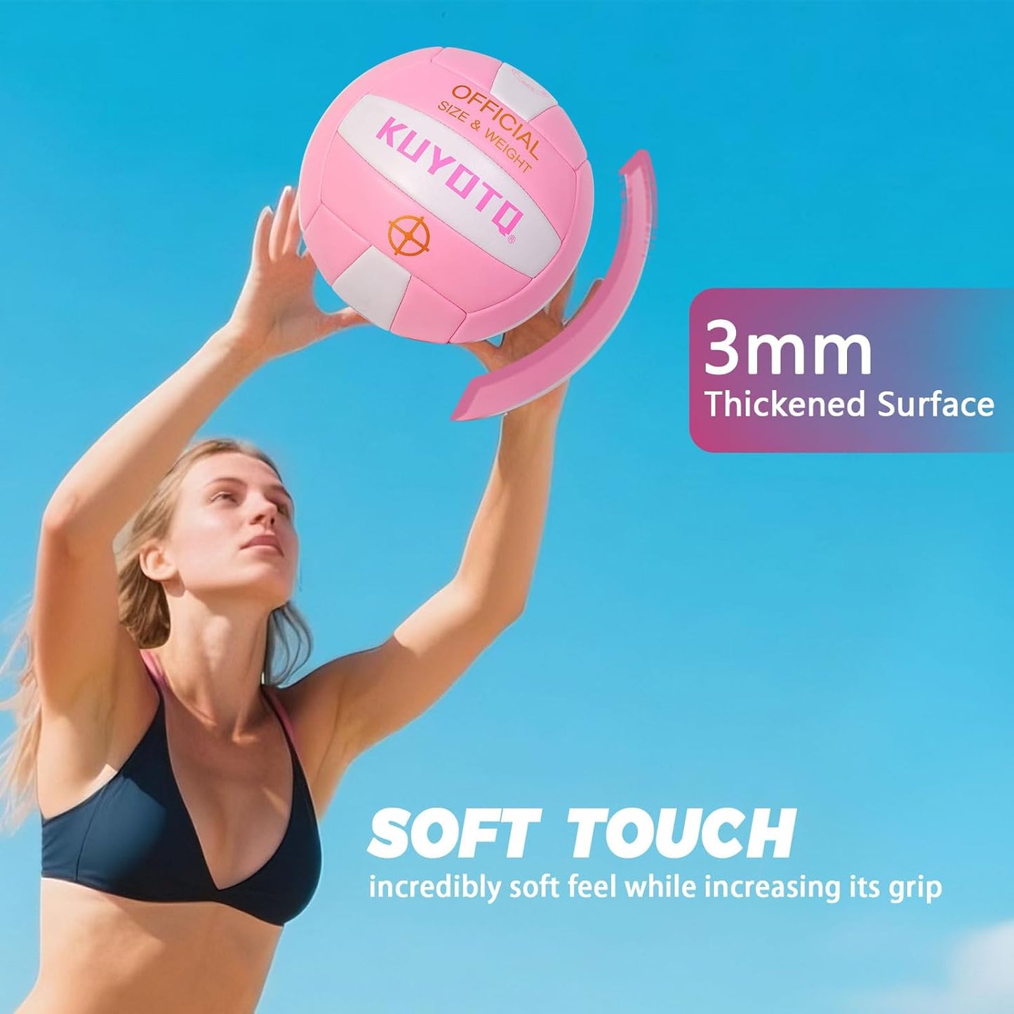 KUYOTQ Official Size 5 in&Outdoor Beach Volleyball,3MM Thickened Surface Soft Leather Youth Womens Mens Volleyball for Game Gym Training(Deflated)