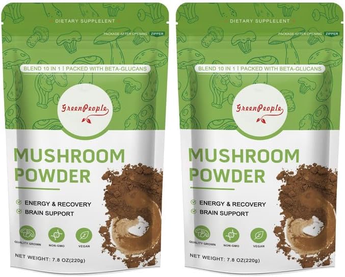 Mushroom Powder Mushroom Supplement - 10-in-1 Mushrooms Lions Mane Powder with Reishi/Cordyceps/Chaga/Turkey Tail/Maitake/Complex for Cognitive Function & Immune Support 78 Servings 2PCAKS