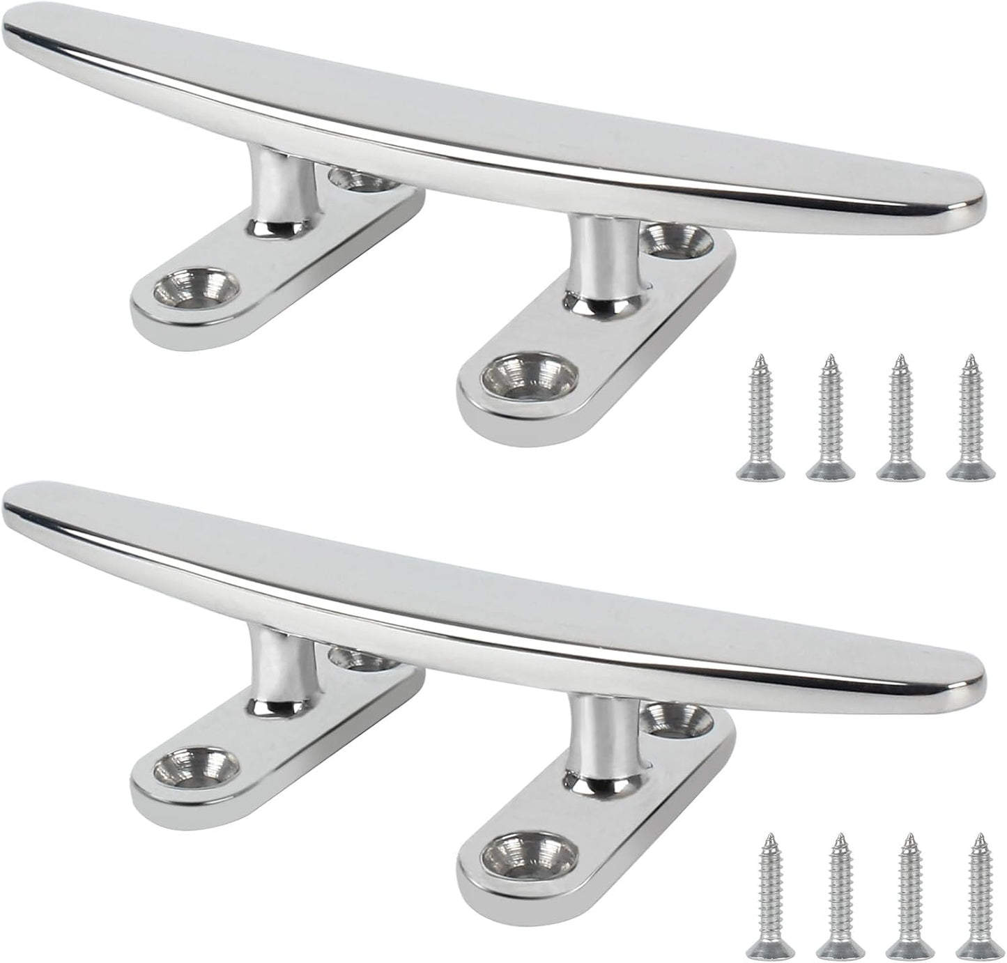 ORLANG 316 Stainless Steel Boat Cleats 5 Inch/6 Inch/8 Inch (3 Size), Open Base Dock Cleats with Fasteners, Boat Dock Cleat Rope Cleat for Boat Docks, Decks or Nautical Decor (4 Pack)