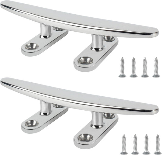 ORLANG 316 Stainless Steel Boat Cleats 5 Inch/6 Inch/8 Inch (3 Size), Open Base Dock Cleats with Fasteners, Boat Dock Cleat Rope Cleat for Boat Docks, Decks or Nautical Decor (4 Pack)