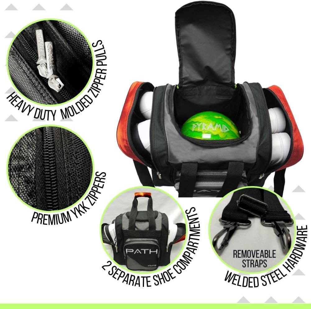 Pyramid Path Pro Deluxe Single Bowling Ball Tote - Holds One Ball, One Pair Shoes Up to Mens 15