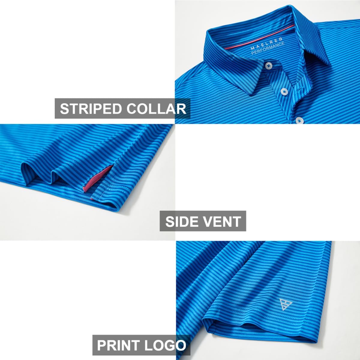 Men's Golf Polo Shirts Short Sleeve Striped Performance Moisture Wicking Dry Fit Golf Shirts for Men